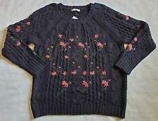 Suéter suéter floral bordado negro con corazón tejido talla L  segunda mano  Embacar hacia Mexico