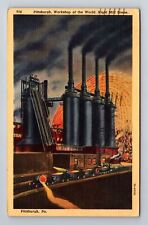 Pittsburgh, PA-Pennsylvania, Steel Workshop at Night, c1944, Vintage Postcard for sale  Shipping to South Africa