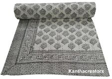 Colcha Kantha com estampa de bloco de mão reversível capa de cama indiana feita à mão cobertor lance comprar usado  Enviando para Brazil