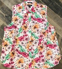 Camisa Lands End sem mangas supina sem ferro botão superior algodão floral tropical 18W, usado comprar usado  Enviando para Brazil