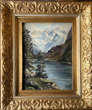 Pintura a óleo trilha floresta verão inverno lago abeto Alpes verde antigo vintage comprar usado  Enviando para Brazil