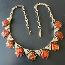 Used, Signed CORO Vintage Amber Tone Confetti Thermoset Gold Retro Necklace A87 for sale  Shipping to South Africa