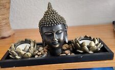 Buddha Head Sculpture Zen Garden Set w/Lotus Tealight Candle Holders, used for sale  Shipping to South Africa