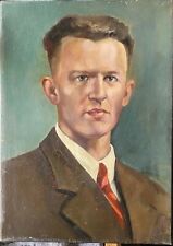 Used, Young Man IN Suit Portrait Antique Oil Painting Monogram Um 1930 Face for sale  Shipping to Canada