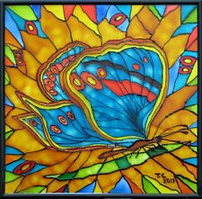 Original Mixed Media Stained glass Painting Art Glass Home decor Butterfly  for sale  Shipping to Canada