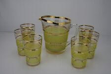 Vintage(1960s) Frosted Lemon & Gold Retro Water Jug & Glasses Drinks Set, A++ for sale  Shipping to South Africa