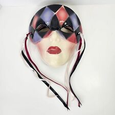 Máscara de Mardi Gras pintada de porcelana vintage decoración de pared mascarada cinta de arlequín segunda mano  Embacar hacia Argentina