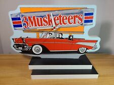 3 MUSKETEERS VINTAGE ADVERTISEMENT DISPLAY CLOCK W 1957 CHEVY BEL AIR SET DESIGN for sale  Shipping to United Kingdom