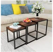 Nesting Coffee Tables Set of 2 Round Wood End Tables with Metal Frame for Living for sale  Shipping to South Africa