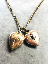 ANTIQUE EDWARDIAN ROLLED GOLD HEART PENDANT & CHAIN 45 CM LONG for sale  Shipping to South Africa
