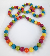 Multicolor Wooden Ball Beaded Stretch Necklace And Bracelets Set  Silver-Tone for sale  Shipping to South Africa