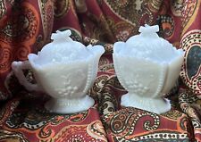 Vintage Westmoreland "Cherry and Grape" Milk Glass Covered Sugar and Creamer Set for sale  Shipping to South Africa