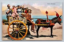 Cartão postal Carro Siciliano carroça puxada por cavalos e passageiros no campo da Sicília comprar usado  Enviando para Brazil