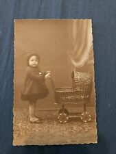 Vintage Antique Photo Postcard Girl With baby carriage. Rare scarce. Wood wheels for sale  Shipping to South Africa