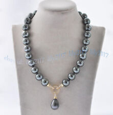 8-14mm Dark Gray Round South Sea Shell Pearl Teardrop Pendant Necklace 14-32'' for sale  Shipping to South Africa