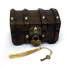 Vintage Wood Treasure Chest Trinket Box with Lock and Felt Lining for sale  Shipping to South Africa