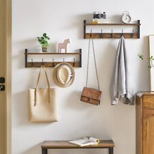 Heavy Duty Wall Shelves 5 Hooks Hanging Bar Hallway Bedroom Brown Set of 2 for sale  Shipping to South Africa