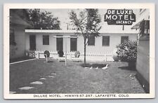 Postcard CO Lafayette View DeLuxe Motel Roadside Modern Knotty Pine Panel Ray I6 for sale  Shipping to South Africa