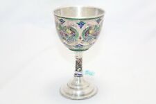 Wine Goblet Glass Silver Enamel Sterling Antique Vintage 925 Hip Handmade B68 for sale  Shipping to South Africa