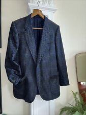 WOOL CASHMERE DOGS-TOOTH BLUE CHECK TWEED JACKET 40 by Abla Suede Det, used for sale  Shipping to South Africa
