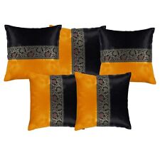 Usado, Conjunto de 5 capas de travesseiro de seda acetinada decoração de sofá estojos preto e amarelo 16X16 comprar usado  Enviando para Brazil