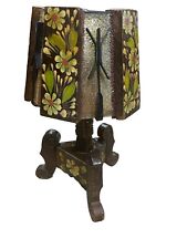 Lámpara de mesa de madera de 15" de colección hecha a mano marrón diseño floral insertos de acrílico rústicos, usado segunda mano  Embacar hacia Argentina