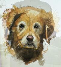 Artist Signed Watercolor Drawing & Painting Dog Animal Portrait Golden Retriever for sale  Shipping to Canada