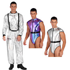 Unisex Astronaut Costume Adult Spaceman Costume Shiny Space Suit Bodysuit Set, used for sale  Shipping to South Africa