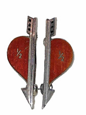 antique Art Deco 1920's lover's pin set two 1/2 fraction red enamel heart arrow for sale  Shipping to South Africa