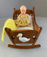 Dolls House Rocking Cot & Miniature Vintage Baby Doll for sale  TRURO