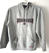 Y2K Quiksilver Hoodie Sweatshirt Surf Ski Skate Mens MEDIUM Spellout Gray Baggy for sale  Shipping to South Africa