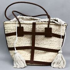 Bolsa tote de praia J Jill cesta tecer palha marrom bronzeado cordão com borlas comprar usado  Enviando para Brazil