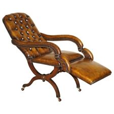 RARE ORIGINAL REGENCY X FRAMED RECLINING BROWN LEATHER CHESTERFIELD ARMCHAIR for sale  Shipping to South Africa