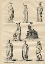 1877 Louvre Museum Greek statuettes II  Original antique print Greece, used for sale  Shipping to South Africa