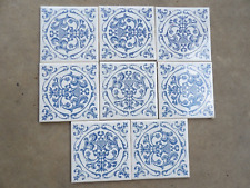 Lot 8 Vintage Mettlach Saar Germany Blue White Ceramic Tile Ornate Victorian 4", used for sale  Shipping to South Africa