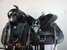 Used, USED 15 16 17 18 BLACK WESTERN SADDLE HORSE PLEASURE TOOLED LEATHER BARREL TACK for sale  Shipping to Canada