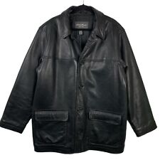 Eddie Bauer Men’s Genuine Lamb Leather Jacket  XL Black Quilted Heavy Button Up for sale  Shipping to South Africa