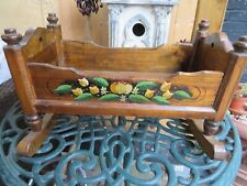 WOODEN DOLLS COT WITH FLORAL HAND PAINTED DECORATION for sale  HITCHIN