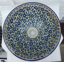 HAND PAINTED  CERAMIC HAND WASH BASIN * FES POTTERY 35 cm Blue & White, used for sale  Shipping to South Africa