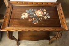 Vintage Hand Painted Tray Top Coffee Table End Table Flower Floral 24” X 15” MCM for sale  Shipping to South Africa