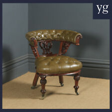 Usado, Antiguo sillón de escritorio inglés victoriano roble y cuero verde (alrededor de 1860) segunda mano  Embacar hacia Argentina