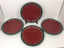 Denby HARLEQUIN 10 3/8" DINNER PLATES Lot Set x 4 Red W/ Green Rim Speckles for sale  Canada