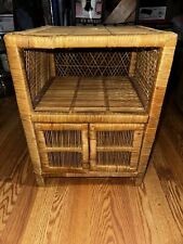 VINTAGE BOHO WICKER RATTAN BED SIDE  TOP TV STAND CABINET W/ DOORS for sale  Shipping to South Africa