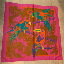 Vintage Ginnie Johansen Large Cotton Scarf, Beautiful Birds Parrots Toucans 34” for sale  Shipping to South Africa