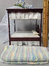 Vintage Dark Wood Dollhouse Canopy Bed for sale  Shipping to South Africa