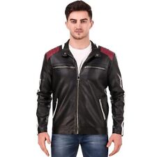 Men's Motorcycle Biker Leather Jacket Collared Full Sleeves Zipper Black for sale  Shipping to South Africa