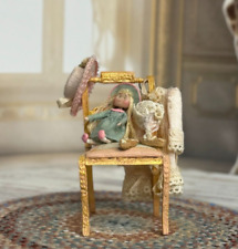 Vintage Artisan Miniature Dollhouse Signed Little Girl's Chair & Doll Diorama for sale  Shipping to South Africa