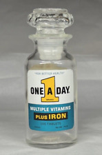 Vintage One-A-Day Multiple Vitamins Plus Iron Glass Bottle with Glass Lid Empty for sale  Shipping to South Africa