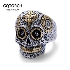 925 Sterling Silver Sugar Skull Rings Retro Cross Sun Flower Engraved Jewelry for sale  Shipping to South Africa