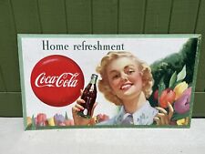 Vtg 1949 Coca Cola Home Refreshment Girl with Flowers Litho Cardboard Sign 36" for sale  Shipping to South Africa